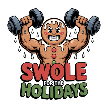 Gingerbread Man Lifting Weights to Get Swol for the Holiday Season