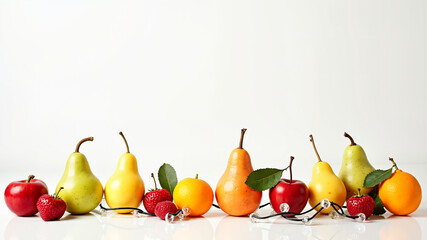 Fruits on a white background in Christmas lights style