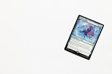 Naklejka premium Bradford, UK Nov 3 2025 Future Light card from Spider-man magic the gathering card game shot isolated on a white paper background.