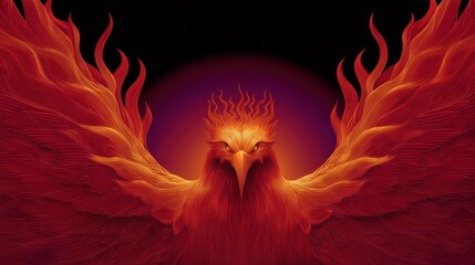 Obraz premium Digital illustration of a phoenix bird in flight. the bird is facing towards the right side of the image, with its wings spread wide and its head turned towards the viewer.
