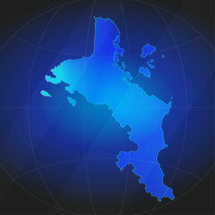 An illustration of Seychelles map silhouette with glowing blue color gradient and surrounded by grid globe. Suitable for design element, background, or infographic.