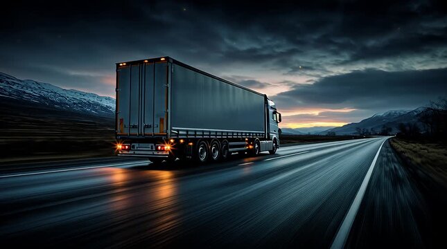 Camion roulant sur la route la nuit