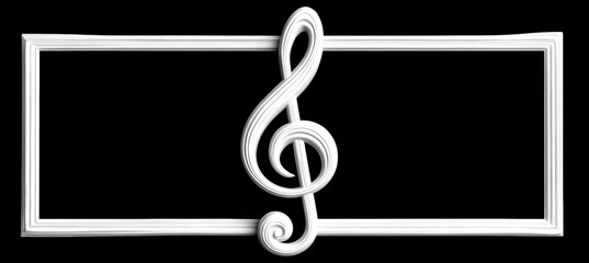 Treble clef symbol on dark background. Generative AI technology.	
