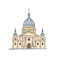 Obraz premium Elegant line art drawing of a majestic domed church building with classical columns and religious elements.