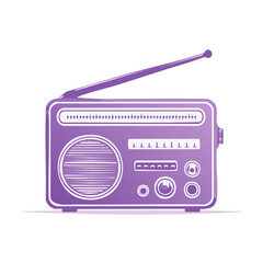 Fototapeta premium Vintage purple radio with antenna, speaker, analog dial, and tuning buttons