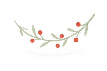 Watercolor branch with green leaves and red berries, conveying christmas holiday, celebration, and winter season on a transparent background