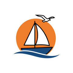Sail boat ocean adventure cruise travel marine journey excursion logo
