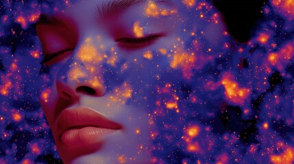 Close-up portrait of a woman's face with her eyes closed and her lips slightly parted.