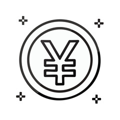 Obraz premium Japanese Currency Icon Coin with Yen Symbol and Plus Graphic Line Design