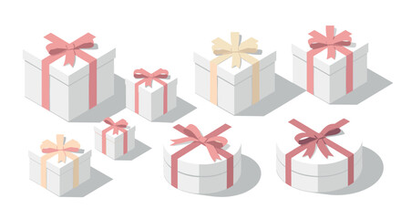 Isometric gift boxes with bows in soft colors for festive occasions