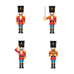 Fototapeta premium Festive nutcracker characters bring holiday cheer to any project with these charming illustrations, perfect for Christmas cards and seasonal designs