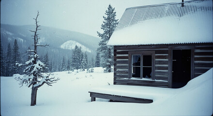 Snow-Covered Mountain Cabin
