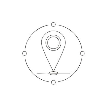 Location pin pointer icon with circular radius for global positioning and tracking