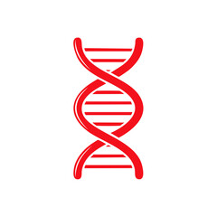 Vibrant red DNA double helix icon representing genetics science and life code