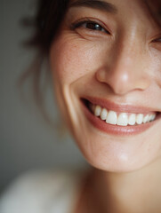 Close-up portraits of smiling women showing natural teeth and happiness