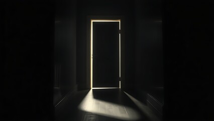 algicide. Dim corridor with a half-open door, mysterious light streaming through the crack. real-estate listings, architecture portfolios, designed for interior renovation comparisons for interiors.