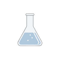 Simple illustration of an Erlenmeyer flask with blue liquid and bubbles