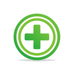 Obraz premium Vibrant green plus sign icon in a circular design symbolizing health medicine and positive addition