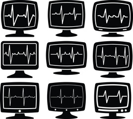 Monitors displaying heartbeat ekg waveforms