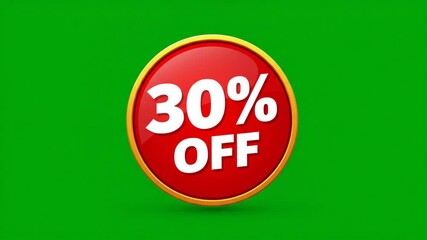 Animated 30% off sale sign with sparkling effects. Red discount tag for retail promotion on a green screen. Special offer for commercial advertising - Powered by Adobe