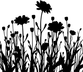 Flower meadow silhouette vector for garden and floral decor