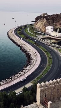 Aerial View of Muttrah Corniche Road in Muscat, Oman