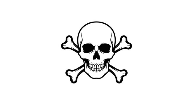 Striking monochrome skull and crossbones design, a widely recognized warning symbol for danger, toxicity, or hazardous materials, perfect for safety signs and themed graphic elements