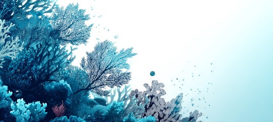 Coral reef sea floral on white background. Generative AI technology.	
