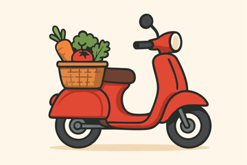 motorcycle vector with red color and vegetables