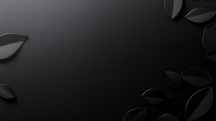 Elegant Black Background with Simple Dark Leaves Border, Minimalist Text Space
