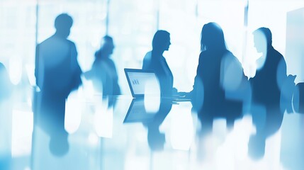 Corporate Business Meeting Silhouette: Team Collaboration and Strategy in Modern Office