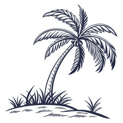 Illustration of a palm tree with grass on a small hillock