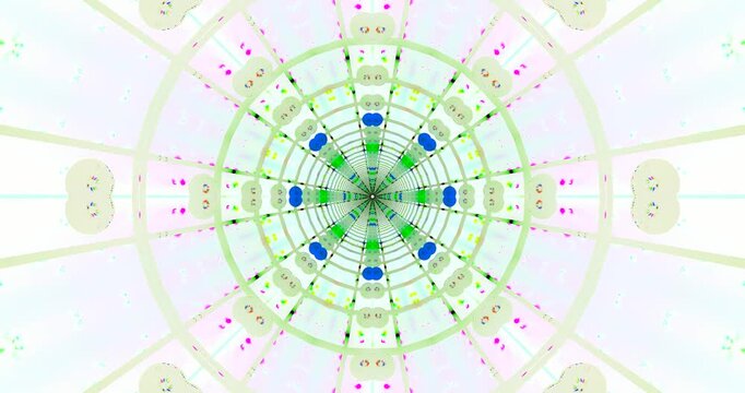 Seamless tunnel video vj loop displays green designs with geometric patterns in a captivating visual experience