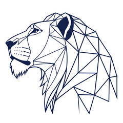 Geometric lion head profile with triangle line design art