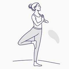Woman in tree pose with hands in prayer position outline