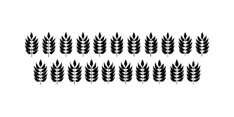 Wheat icon set. Collection of black wheat ear silhouettes, ideal for agriculture logos, organic product labels, and rural themed designs. Vector illustration. EPS