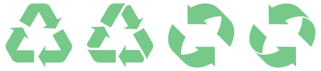 Obraz premium Recycle green arrows shapes collection. Rotation circular and triangular chart infographic set. Vector illustration isolated on white.