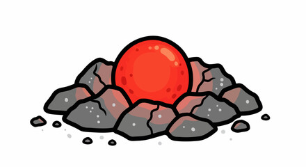 Red sphere among rocks with transparent background