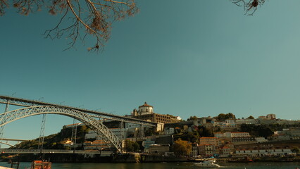 Dom Luis I Bridge and Vila Nova de Gaia riverside view in Porto, Portugal