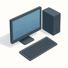 Fototapeta premium desktop PC with monitor, keyboard, and tower perfect for tech, office, or education themes. Isometric Generative ai vector colorful illustration.