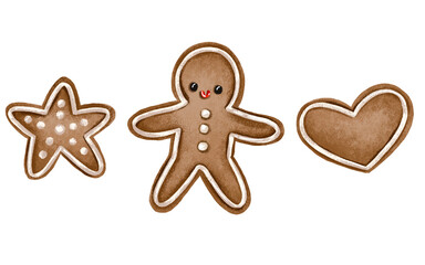 Christmas gingerbread. Hand drawn watercolor illustration on isolated background