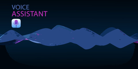 Digital voice assistant interface with microphone icon and sound wave visualization