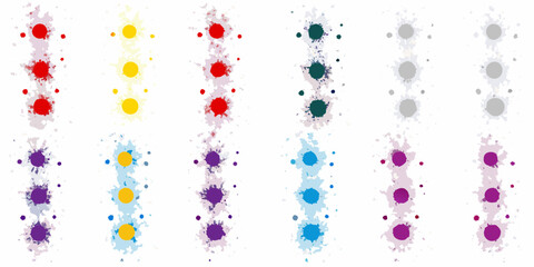 Abstract colorful paint splatters arranged in vertical columns with circular elements