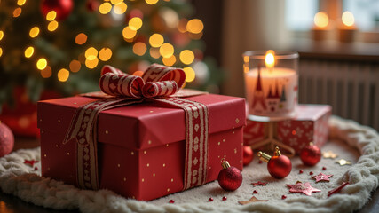 chrismas gift box , with family member decorate home
