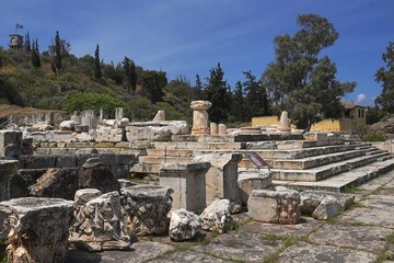The entrance to the ancient complex of worship buildings, Propylaea, in Eleusis or Elefsina, Greece