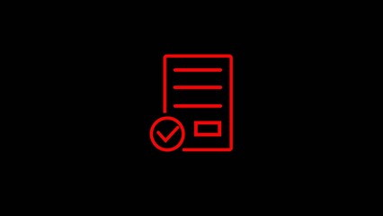 Animated glowing icon of a document with a checkmark symbol representing approval, verification, or completion. Perfect for business, form validation, digital approval, and success concepts.

