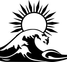 Fototapeta premium Ocean wave and sun silhouette design for summer adventure concept