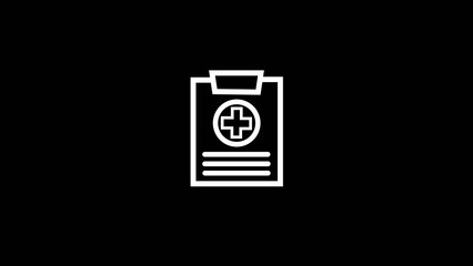 Minimal line style medical clipboard with a cross symbol and text lines on a representing health report, patient record, hospital document, diagnosis, prescription, healthcare management and medical i