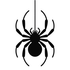 Black silhouette of a spider hanging by a thread