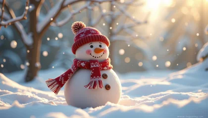 Stickers Meisjeskamer Charming snowman in winter wonderland playful scene nature outdoors warm glow childhood joy  © Chaithat